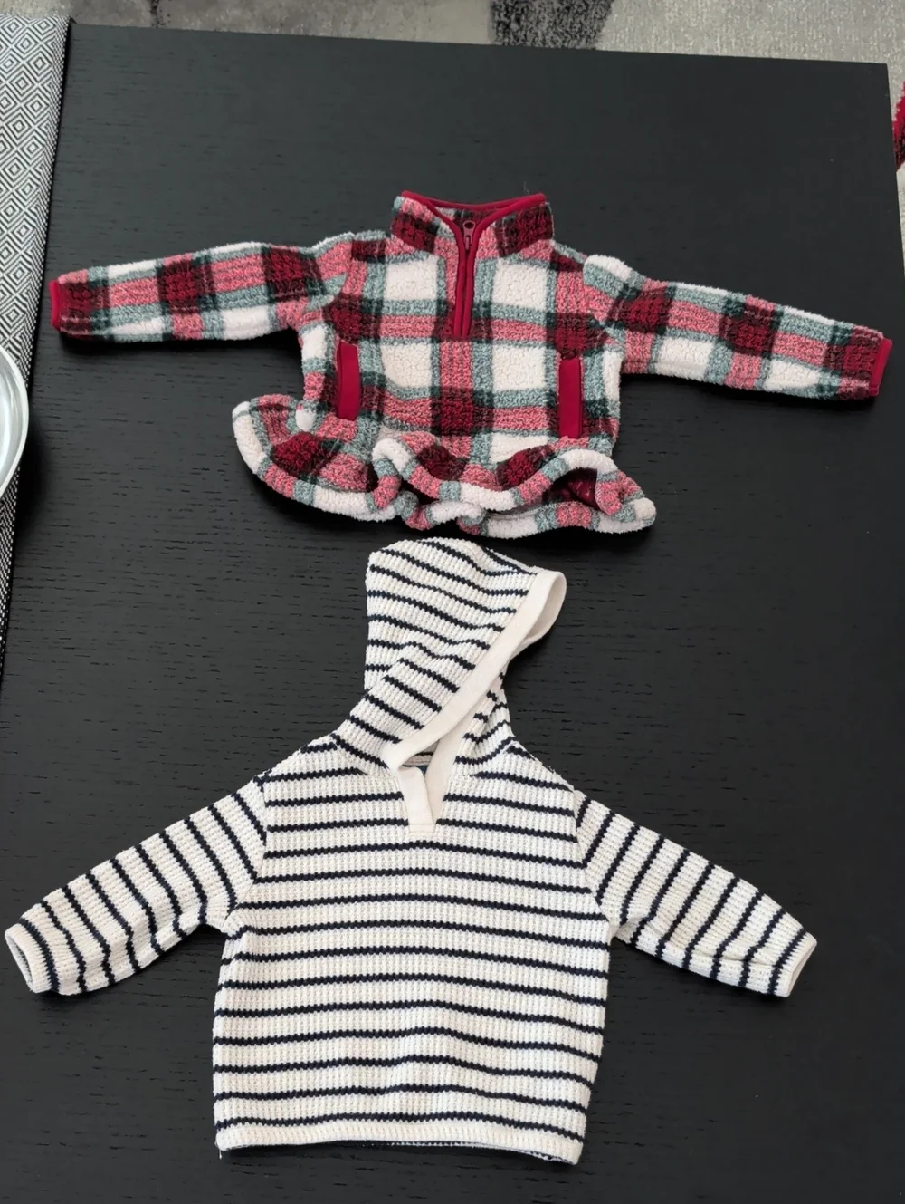 Lot 2 Girl 12 -18 Months Old Navy Hooded Knit Pull On Sweater Plaid Fleece Red